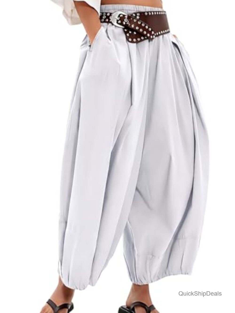 Women Wide Leg Baggy Pants Low Waist Cotton Balloon Harem Pants